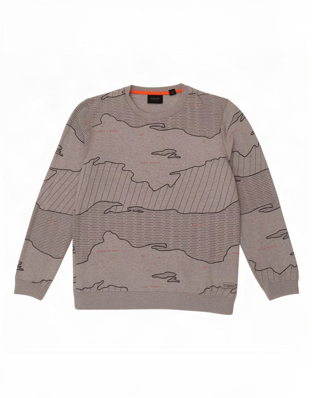 Felpa da uomo con motivo astratto Scotch & Soda, maglione grande, cotone grigio