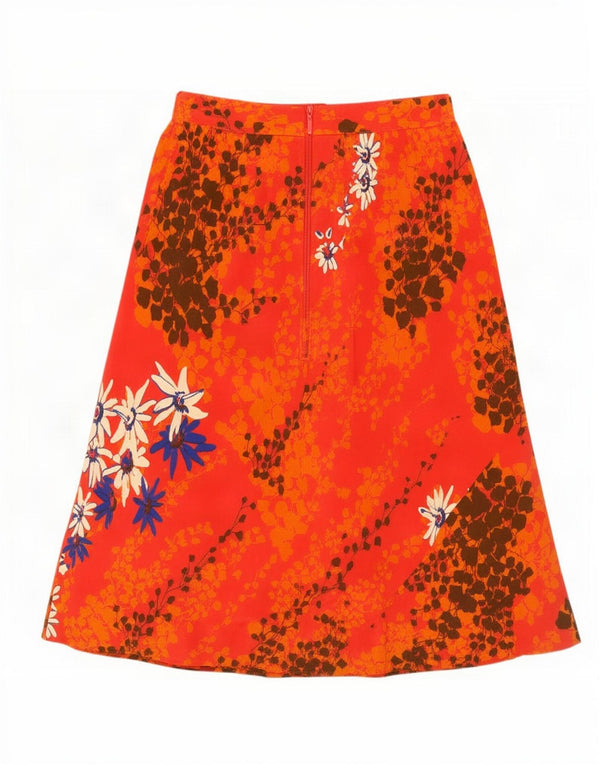 Gonna a trapezio da donna vintage W28 floreale arancione medio