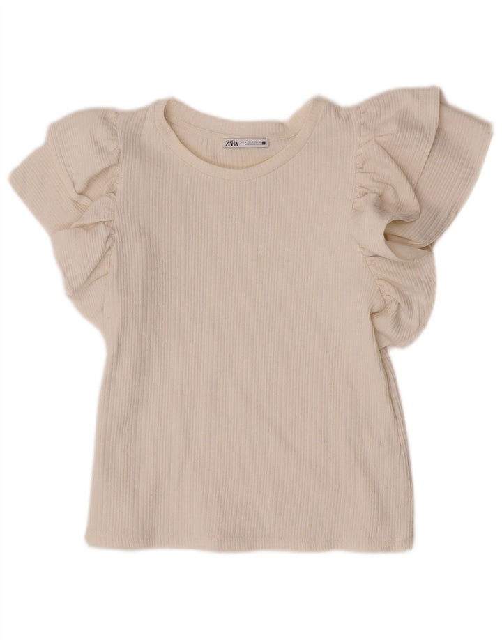 Top corto da donna Zara in camicetta UK 12 poliestere bianco medio