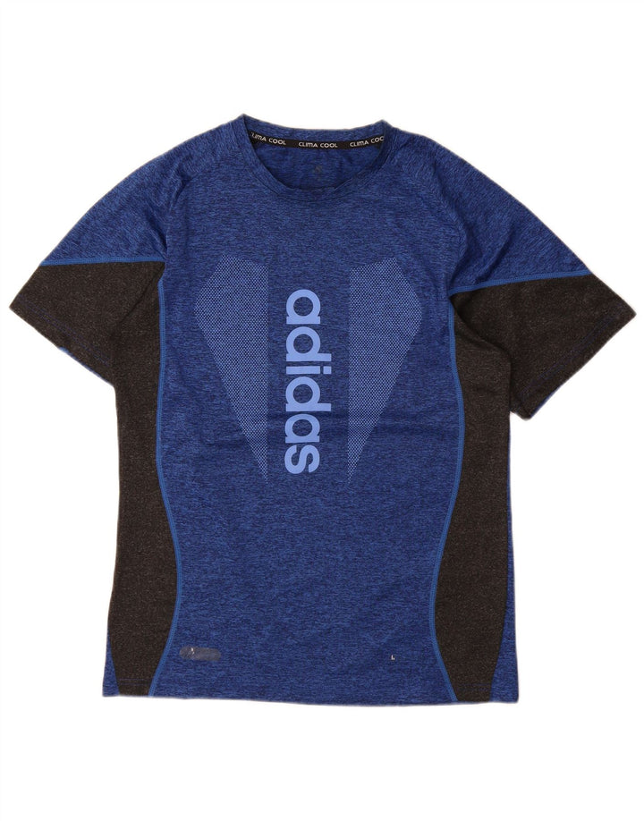 T-shirt grafica Adidas da uomo Climacool Top in poliestere color block blu medio