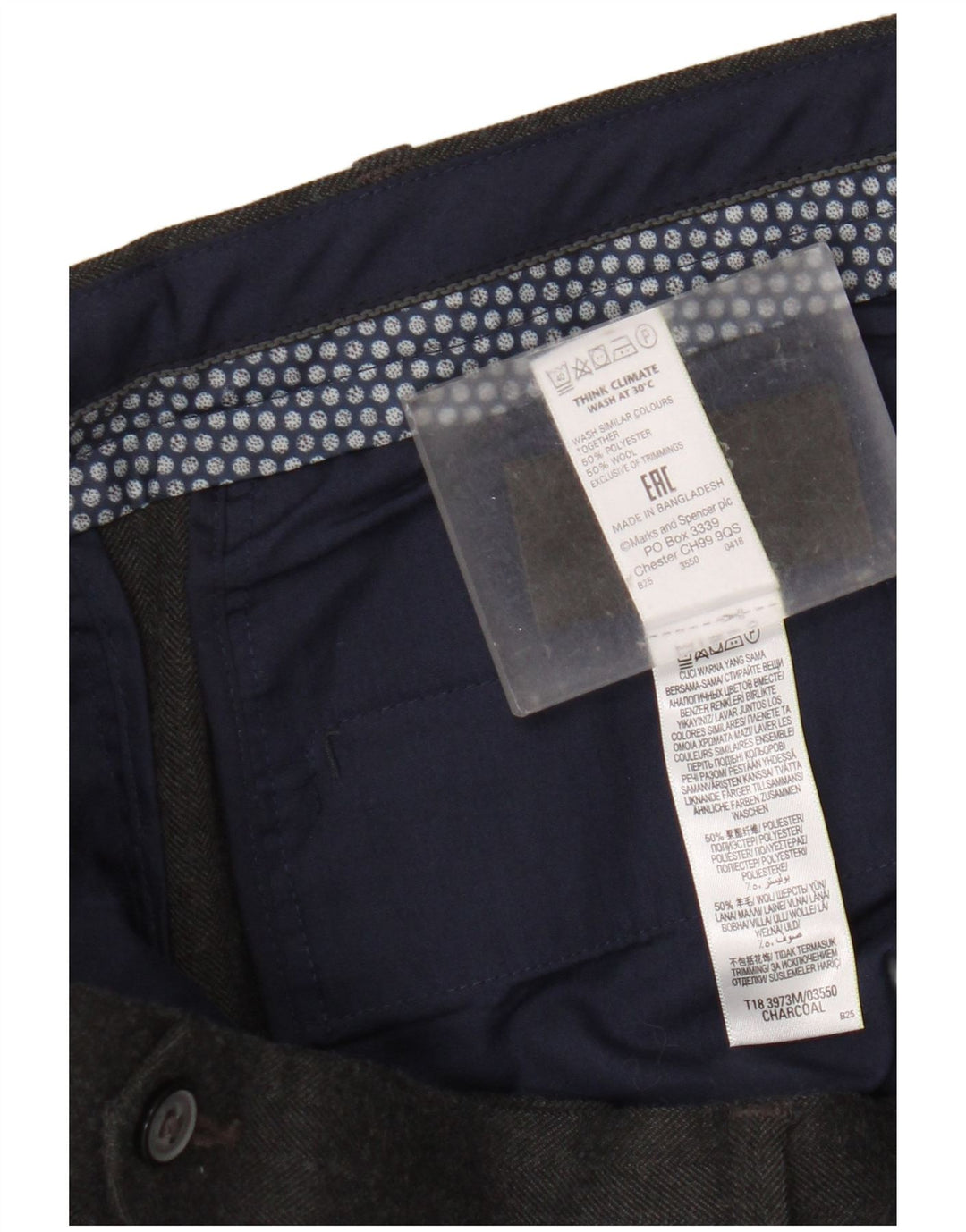 Pantaloni da abito dritti da uomo Marks & Spencer W38 L31 in cotone grigio