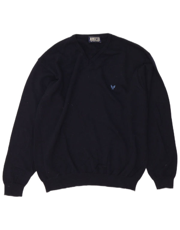 Maglione da uomo con scollo a V Avirex, lana merino media blu navy