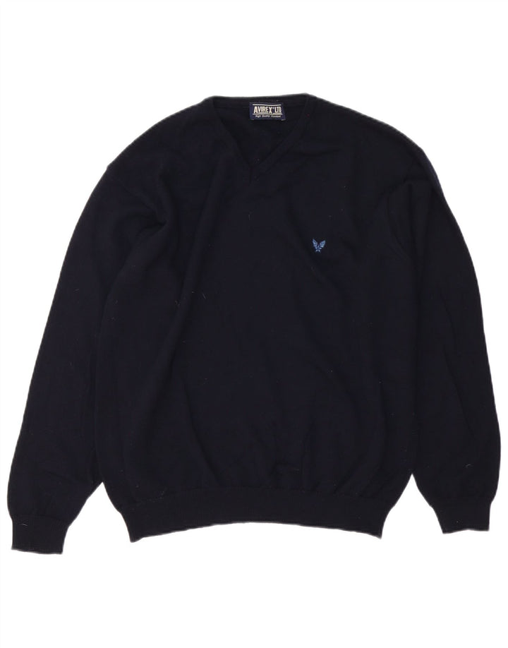 Maglione da uomo con scollo a V Avirex, lana merino media blu navy