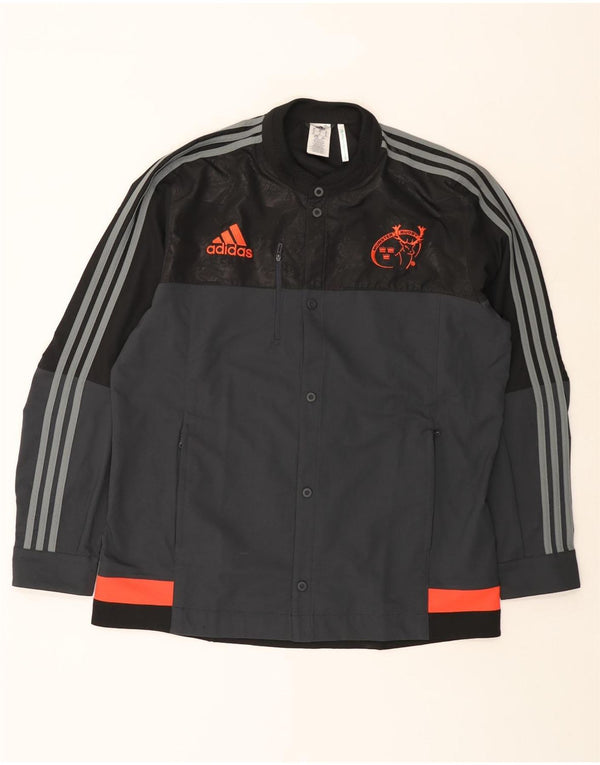 Adidas Uomo Munster Rugby Graphic Bomber Giacca UK 42 XL Grigio Colourblock