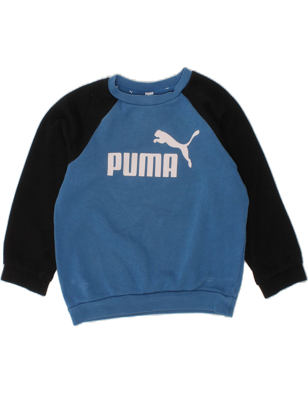 PUMA Boys Graphic Sweatshirt Jumper 3-4 Years Blue Colourblock Cotton Vintage Puma and Second-Hand Puma from Messina Hembry 
