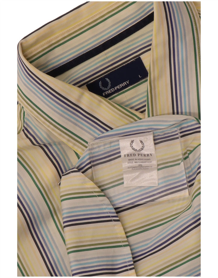 Camicia da uomo Fred Perry grande in cotone gessato giallo
