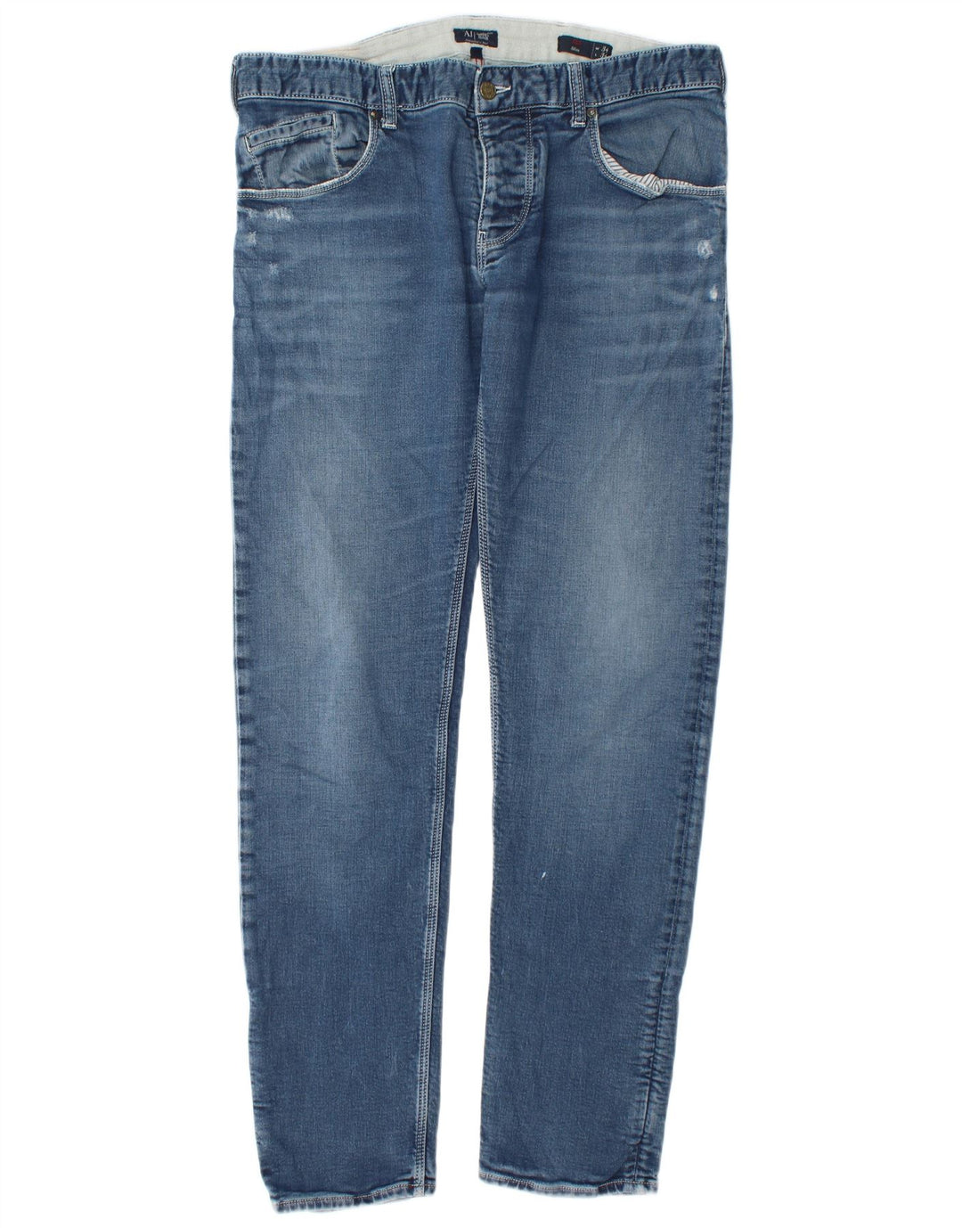 Jeans slim invecchiati da uomo Armani W34 L34 in cotone blu