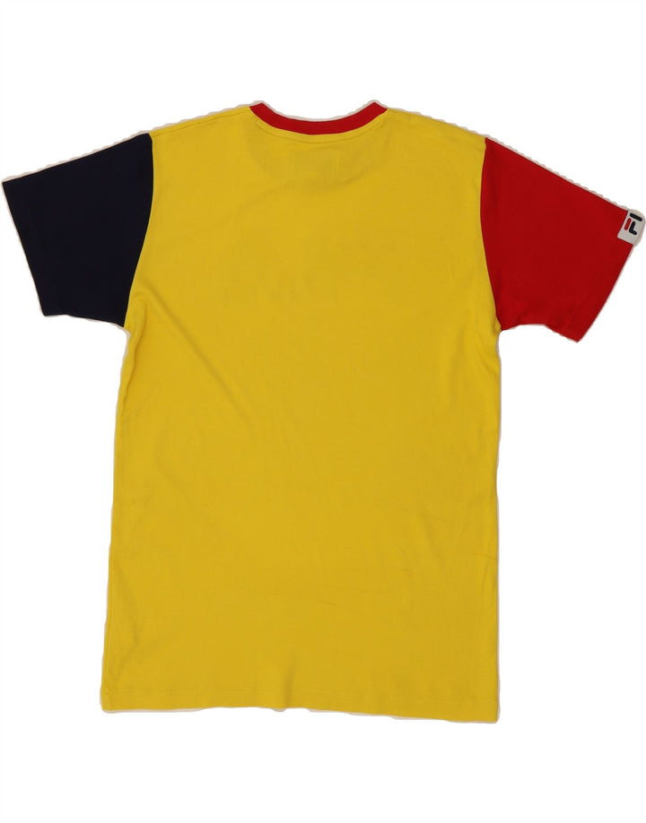 FILA Mens Graphic T-Shirt Top Medium Yellow Colourblock Cotton Vintage Fila and Second-Hand Fila from Messina Hembry 