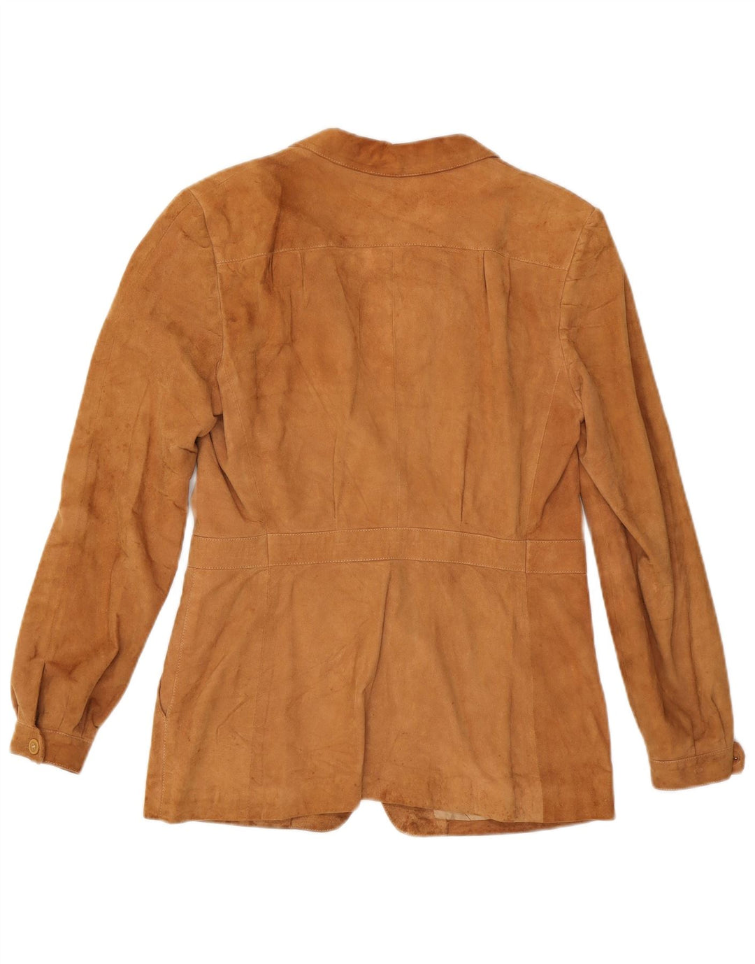 Giacca blazer vintage in pelle scamosciata a 3 bottoni da donna UK 14 Marrone medio
