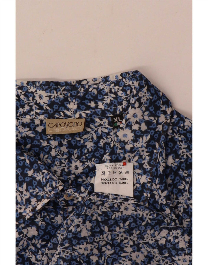 Camicia vintage da uomo XL in cotone floreale blu