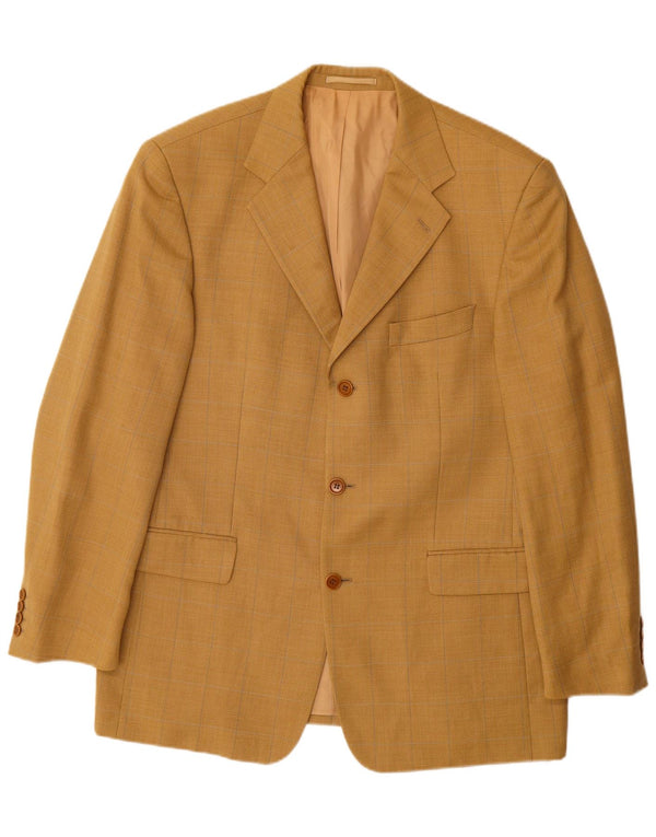 Giacca blazer da uomo a 3 bottoni HUGO BOSS IT 52 XL a quadri gialli in lana vergine