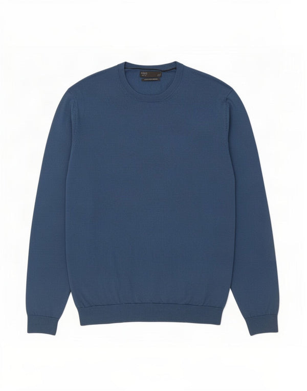 Marks & Spencer Mens Crew Neck Jumper Sweater Large Blue Merino Wool