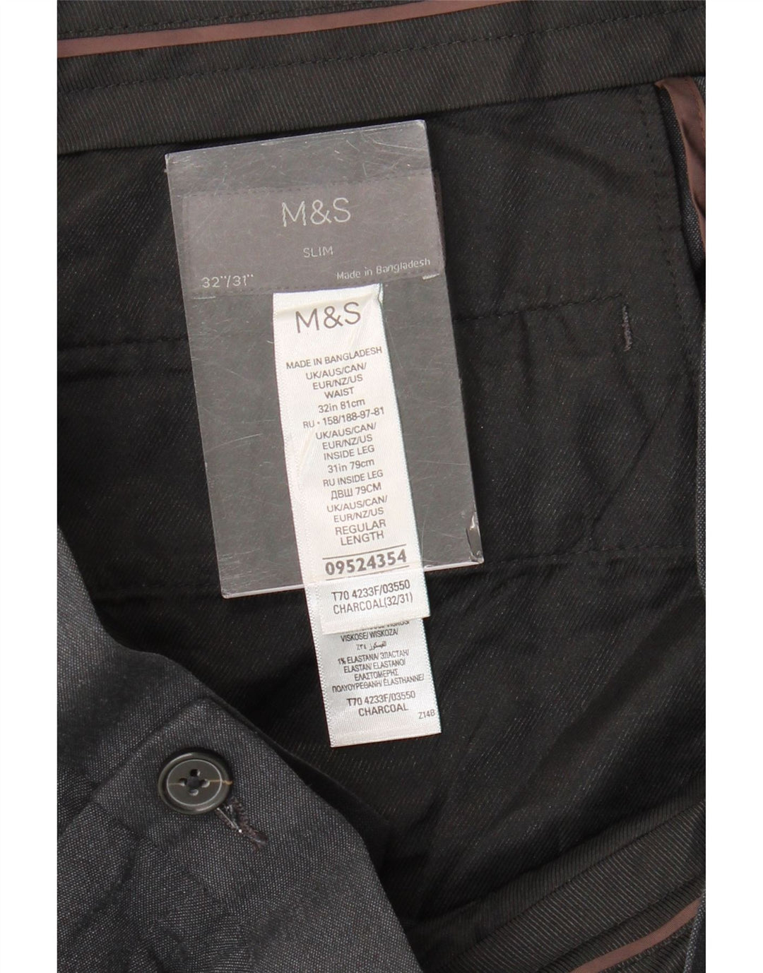 Pantaloni da abito slim da uomo Marks & Spencer W32 L31 Poliestere grigio