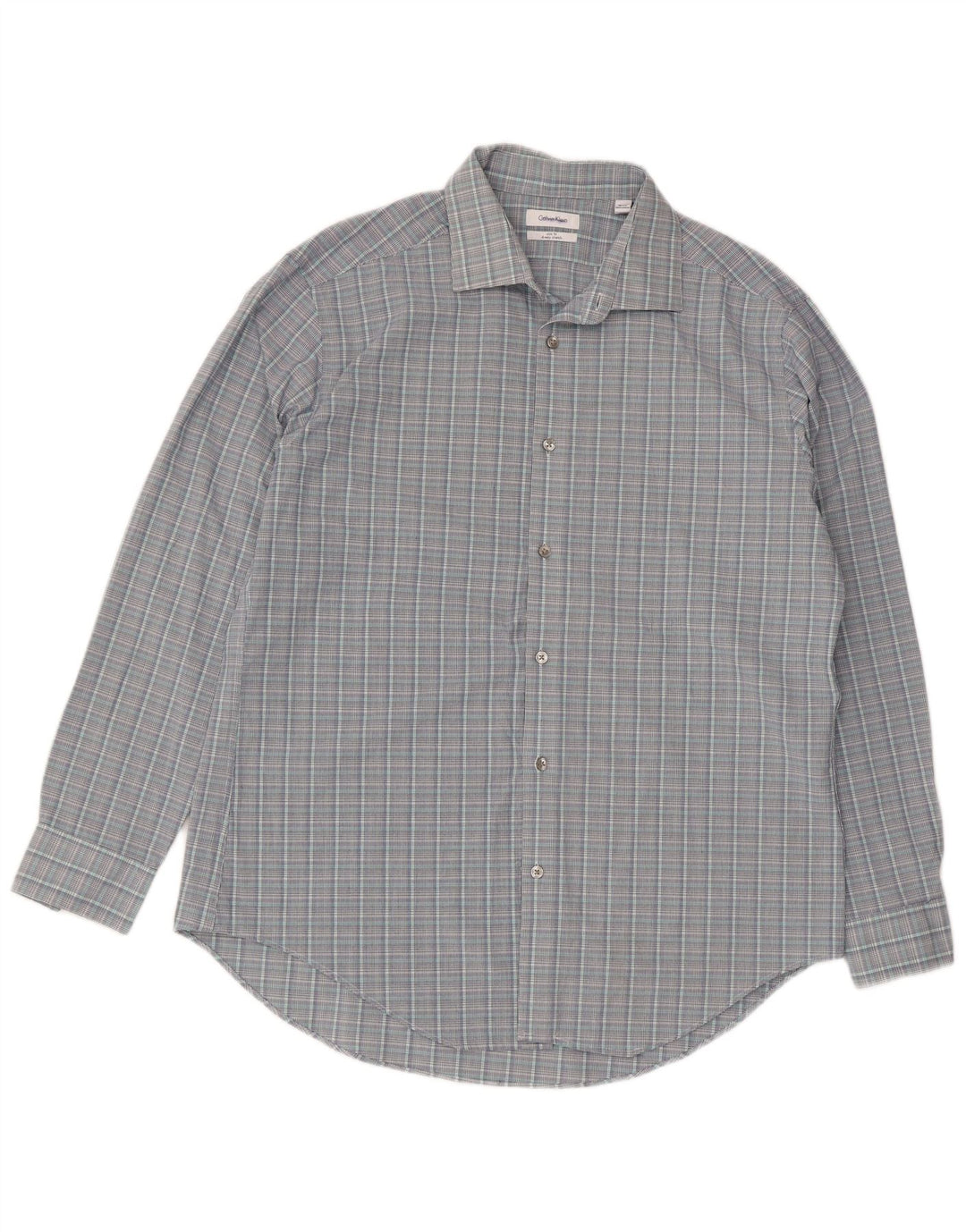 Camicia slim fit da uomo Calvin Klein taglia 16 1/2 grande quadri grigi