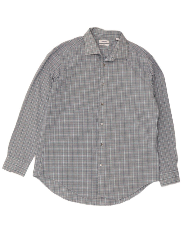 Camicia slim fit da uomo Calvin Klein taglia 16 1/2 grande quadri grigi