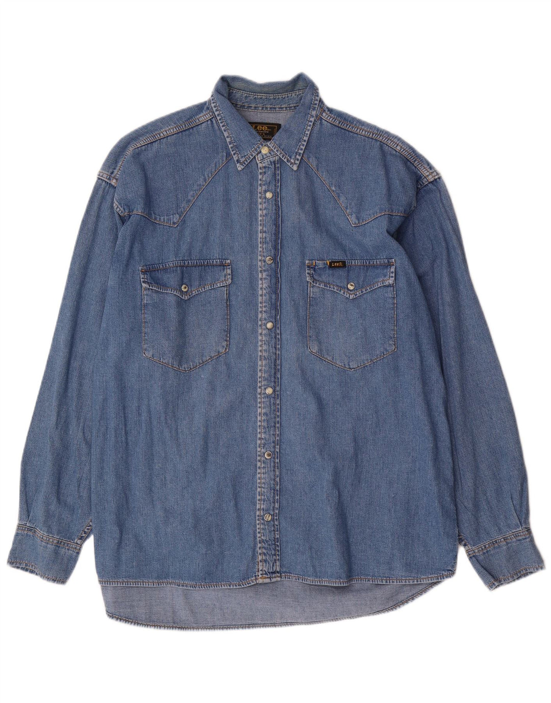 Camicia in denim da uomo Lee grande in cotone blu