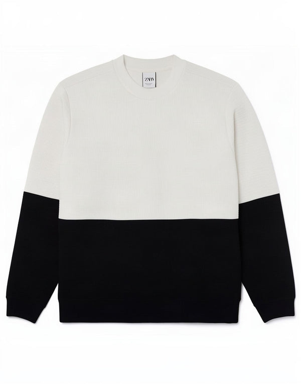 Felpa Zara da uomo maglione XL poliestere color block bianco