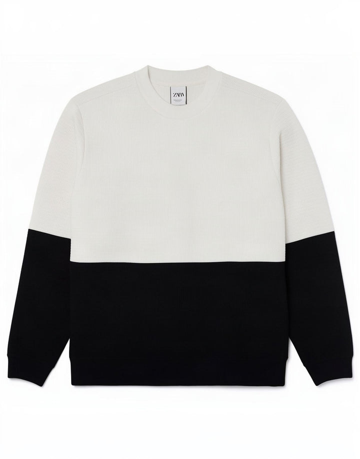 Felpa Zara da uomo maglione XL poliestere color block bianco