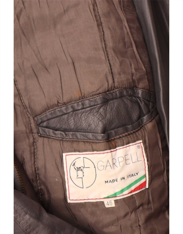 Cappotto in pelle vintage da uomo IT 46 piccolo grigio