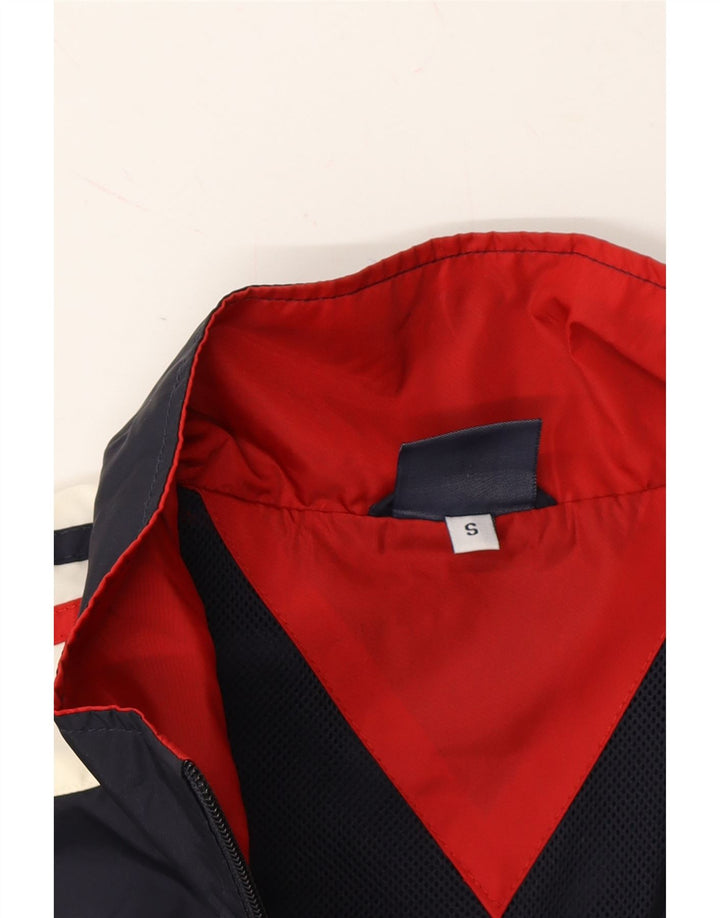 SPALDING Mens Graphic Rain Jacket UK 36 Small Navy Blue Colourblock Nylon Vintage Spalding and Second-Hand Spalding from Messina Hembry 