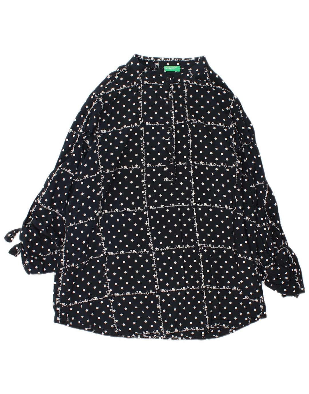 BENETTON Camicetta a maniche lunghe con grafica da donna UK 16 Large Black Spotted