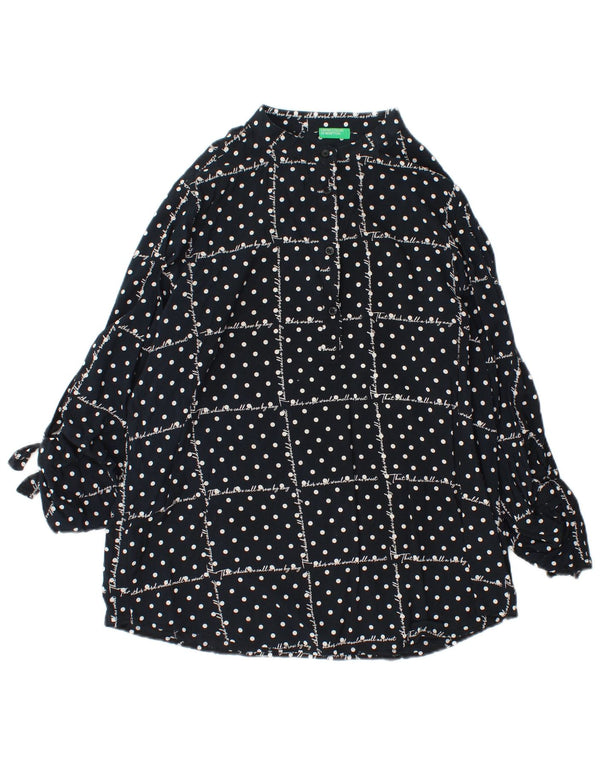 BENETTON Camicetta a maniche lunghe con grafica da donna UK 16 Large Black Spotted