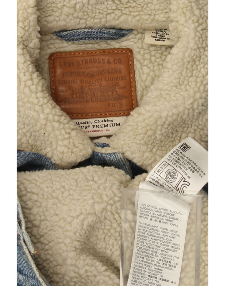 Giacca in denim Sherpa grafica da donna Levi's UK 10 piccola in cotone blu
