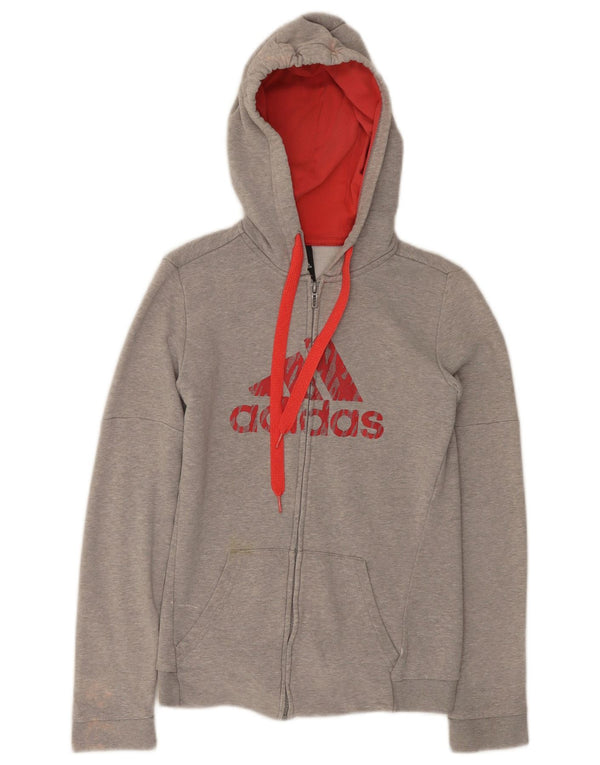 Felpa con cappuccio e zip grafica da donna Adidas UK 4 XS grigio chiazzato
