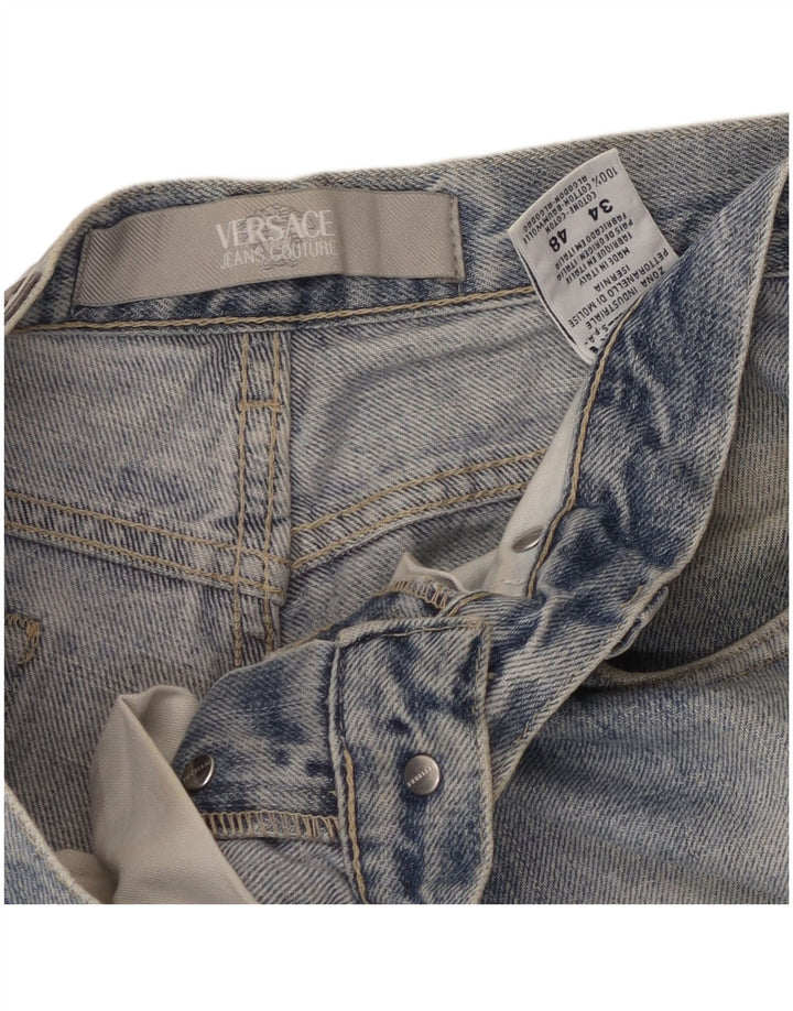 VERSACE Jeans dritti da uomo invecchiati W34 L33 cotone blu