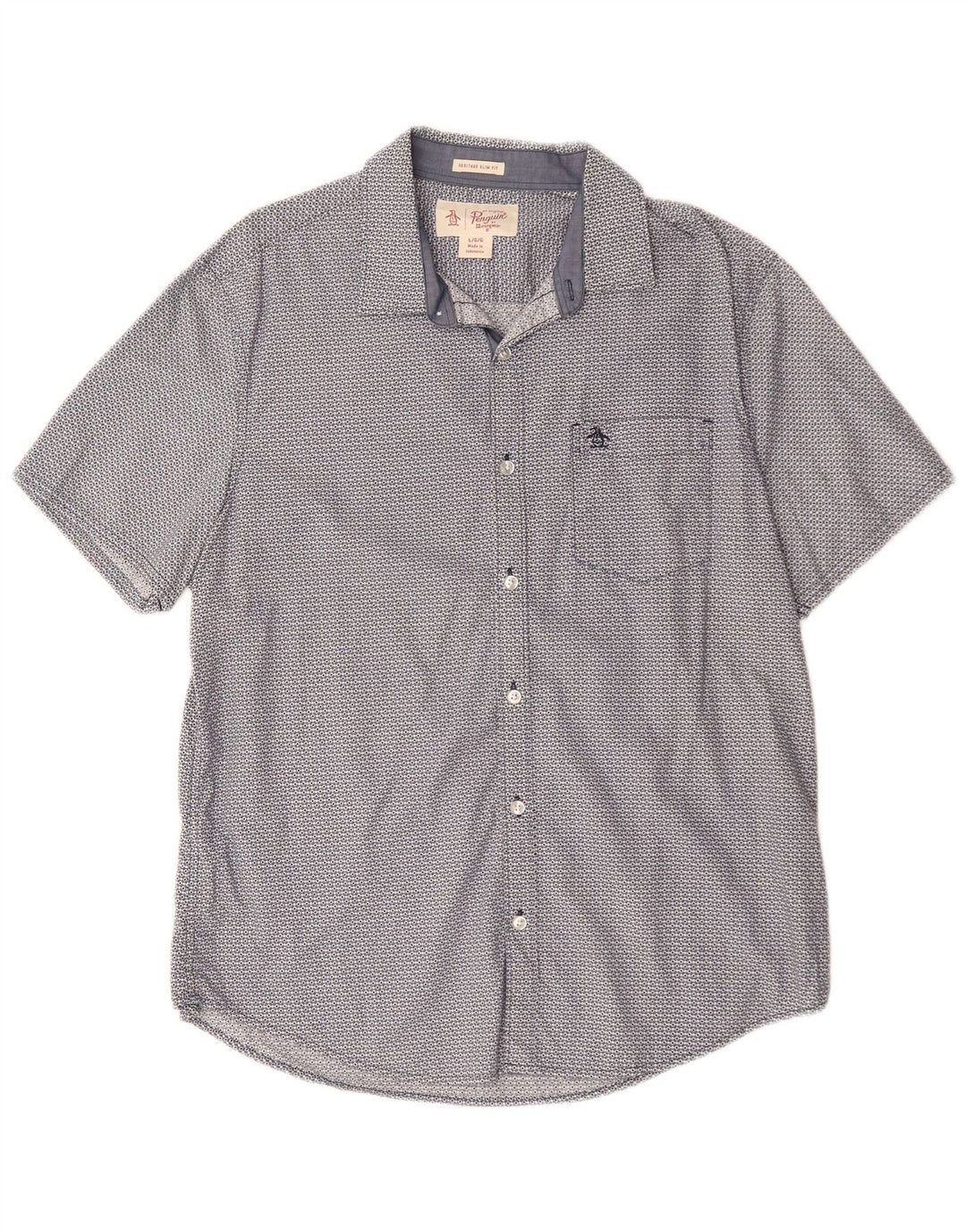 PENGUIN Camicia a maniche corte slim fit Heritage da uomo grande blu geometrico