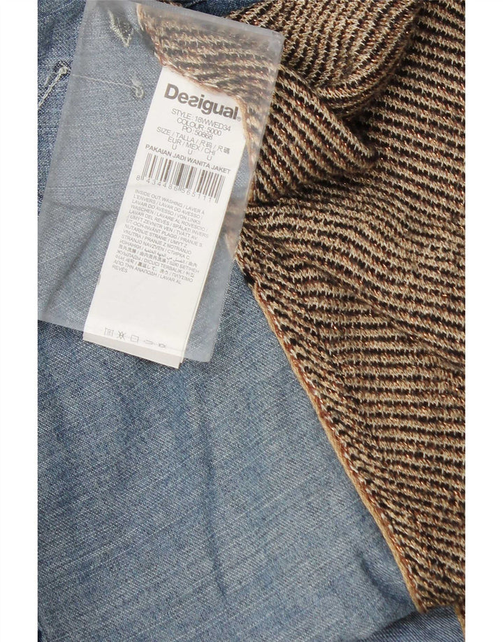 Desigual donna camicia di jeans camicetta UK 18 XL viscosa patchwork multicolore