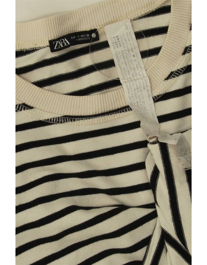 Top Zara da donna a maniche lunghe UK 10 piccolo cotone a righe bianche