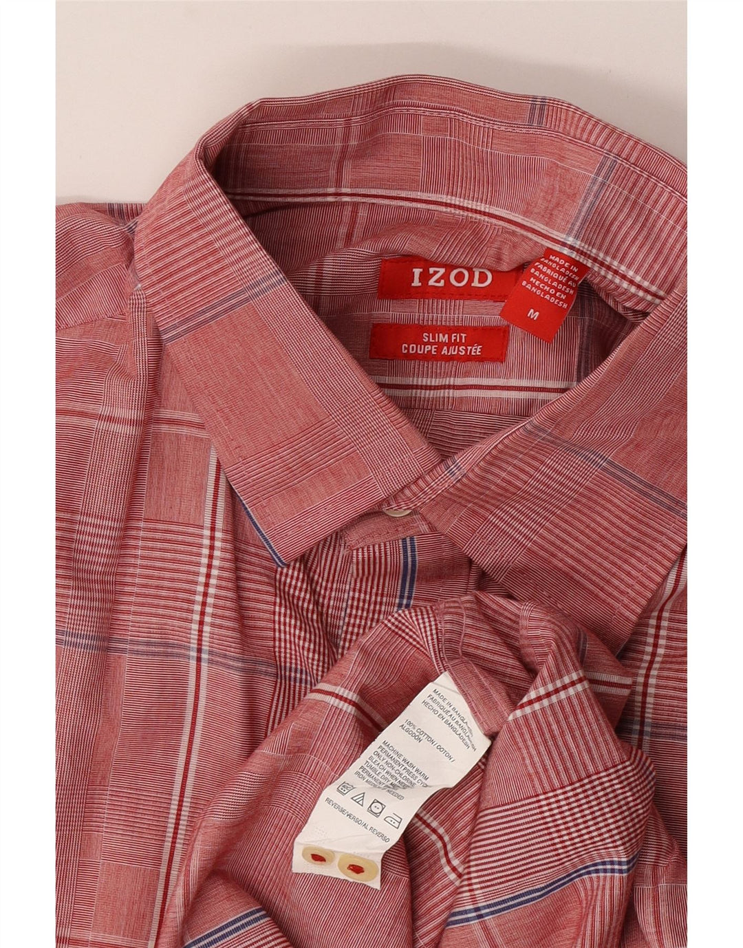 Camicia Izod da uomo slim fit in cotone a quadri rossi medi
