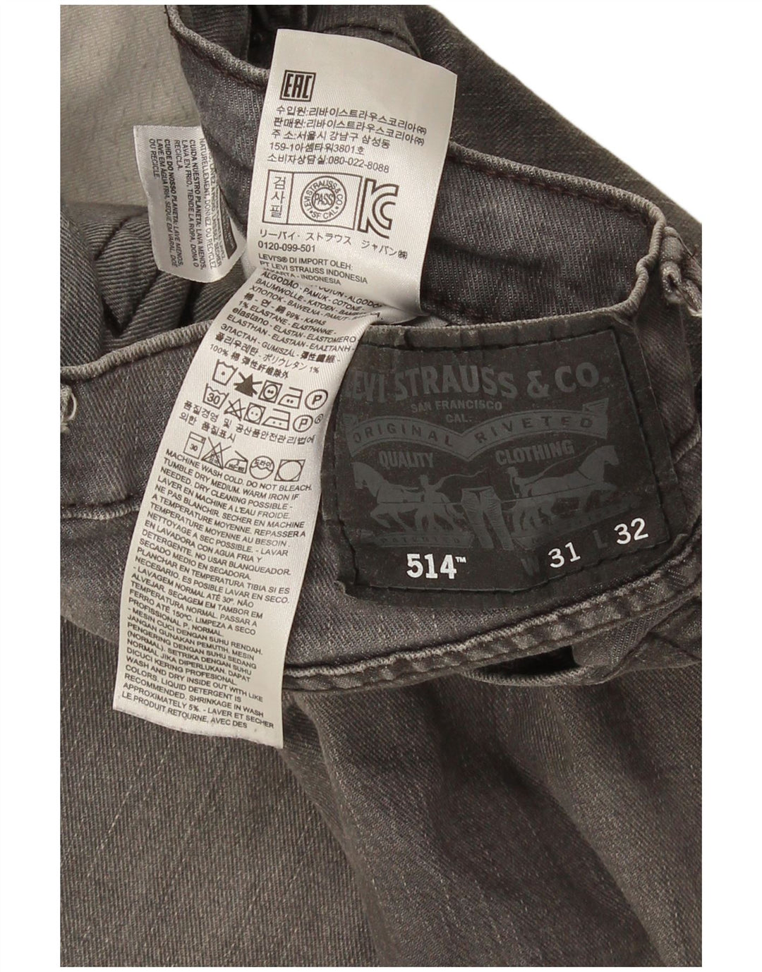 Levi's Uomo 514 Jeans dritti W31 L28 Cotone grigio