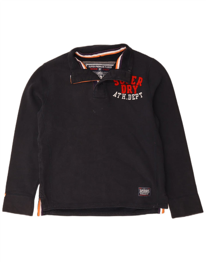 Felpa da uomo con collo con bottoni grafici Superdry, maglione XL, cotone blu navy