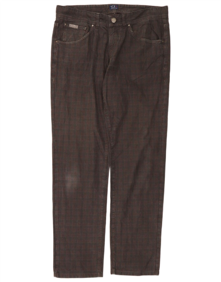 Pantaloni Casual Dritti Uomo Trussardi W36 L32 A Quadri Grigi