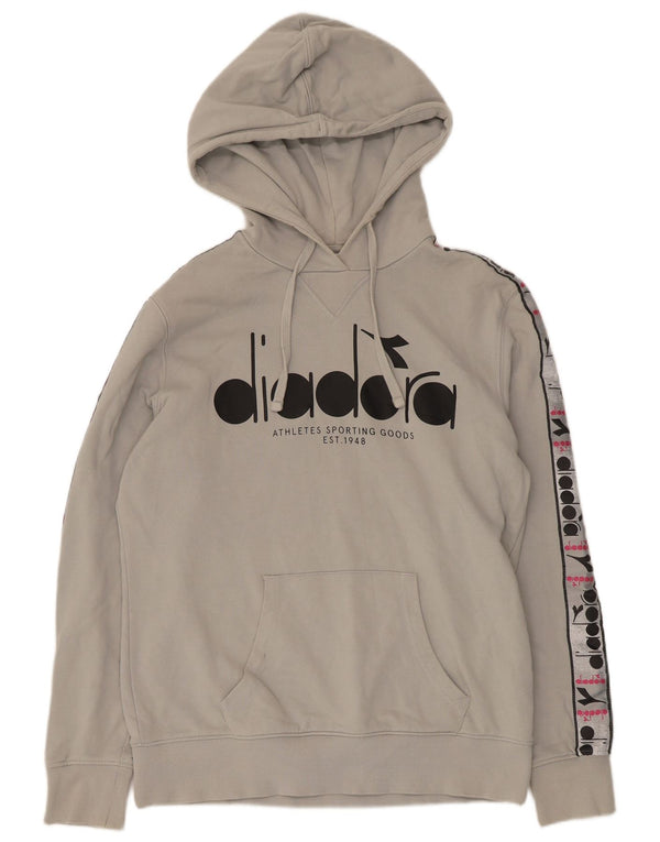 Felpa con cappuccio grafica da uomo Diadora Large in cotone grigio