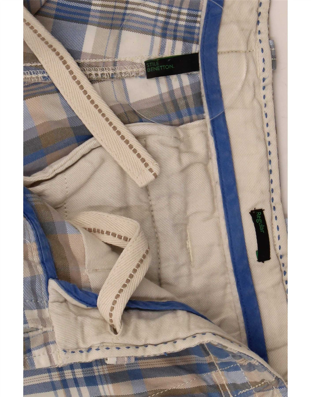 Pantaloncini cargo regolari da uomo Benetton W32 Plaid blu medio