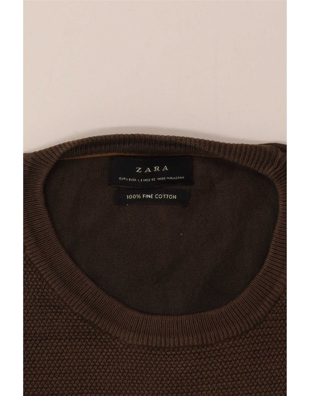Maglione maglione girocollo da uomo Zara grande in cotone marrone