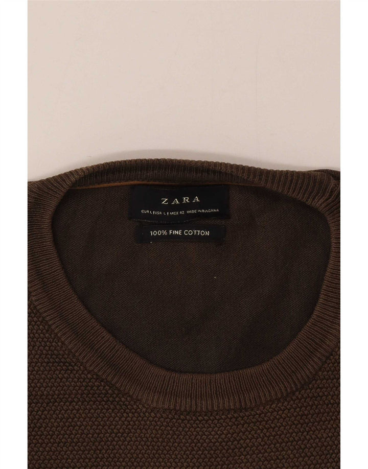 Maglione maglione girocollo da uomo Zara grande in cotone marrone