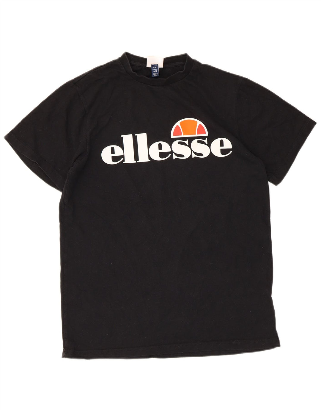 ELLESSE T-shirt grafica da donna Top UK 10 piccola in cotone nero