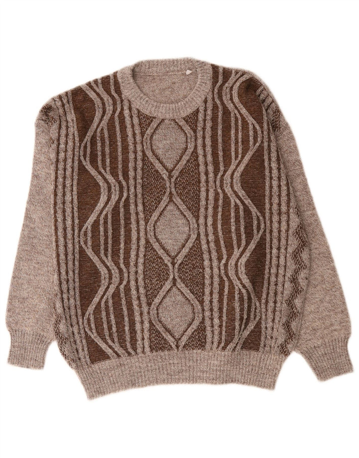 Maglione maglione girocollo da uomo vintage grande marrone geometrico