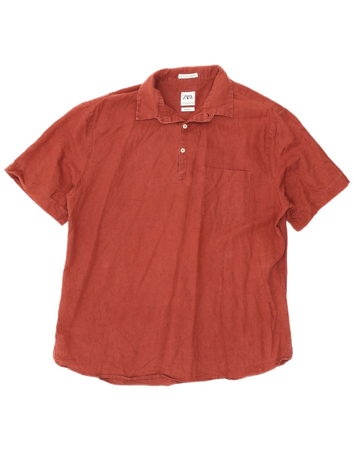 Camicia pullover da uomo a maniche corte, vestibilità comoda, Zara, grande, bordeaux