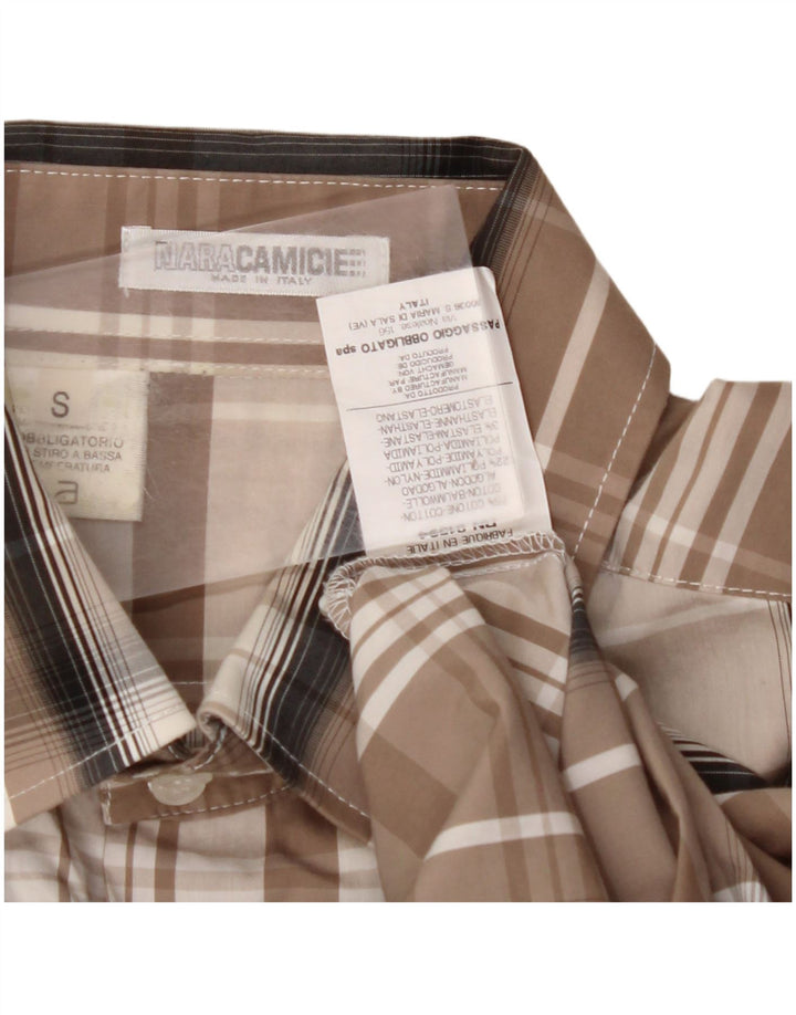 NARACAMICIE Camicia Uomo Small Marrone Check Cotone