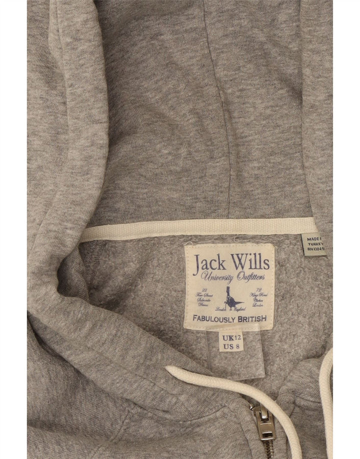 JACK WILLS Maglione con cappuccio e zip da donna UK 12 Cotone screziato grigio medio