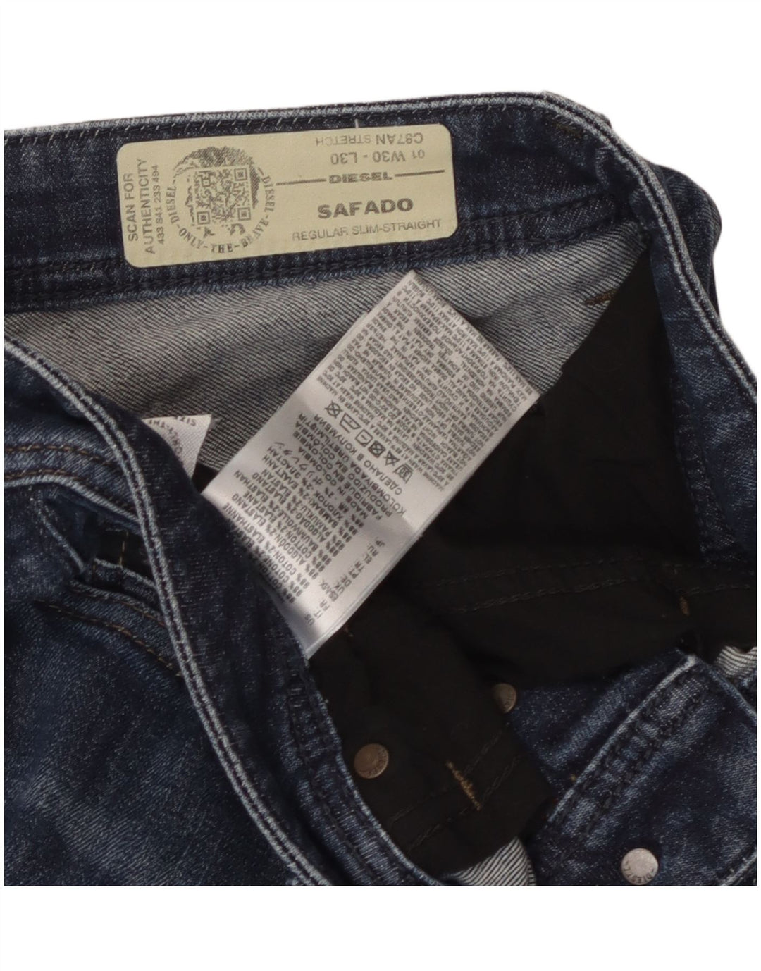 Diesel Uomo Safado Regular Slim Jeans Dritti W30 L30 Cotone Blu