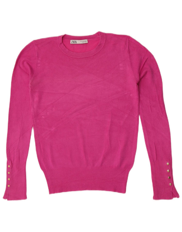 Maglione maglione girocollo da donna Zara UK 10 piccolo rosa
