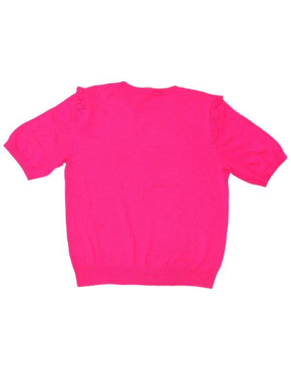 Maglione maglione girocollo a maniche corte da donna Oasis UK 16 grande acrilico rosa