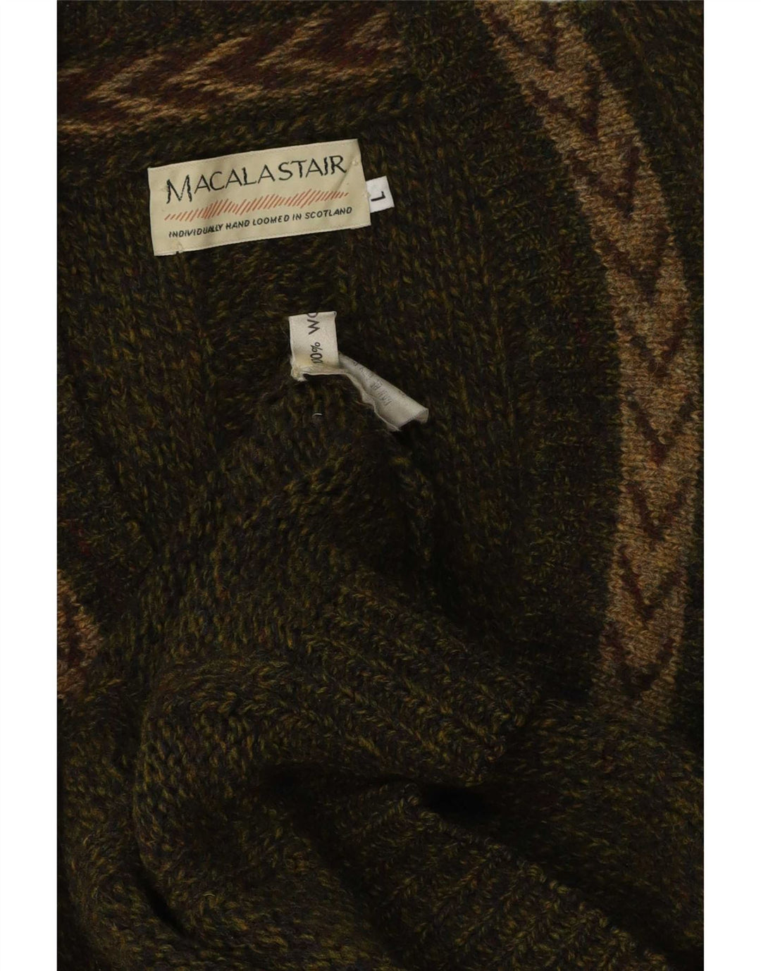 Maglione da uomo con scollo a V Macalastair grande lana geometrica kaki
