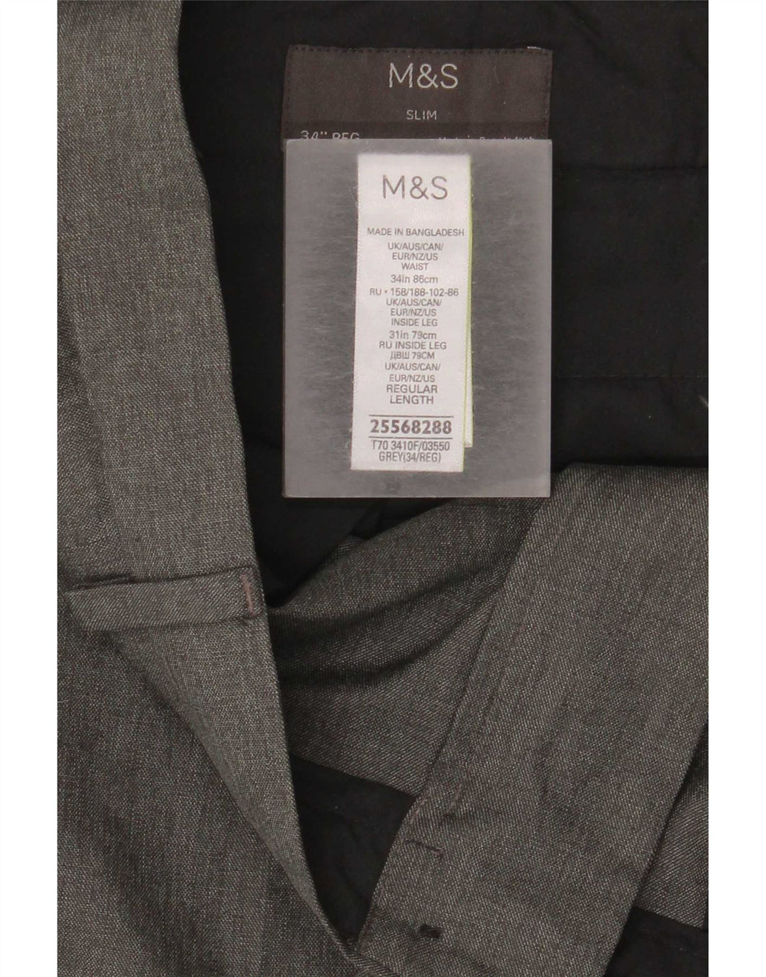 Pantaloni chino slim fit da uomo Marks & Spencer W34 L31 poliestere grigio